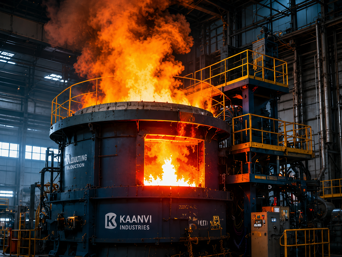 Induction Furnace Melting – Kaanvi Industries furnace in operation