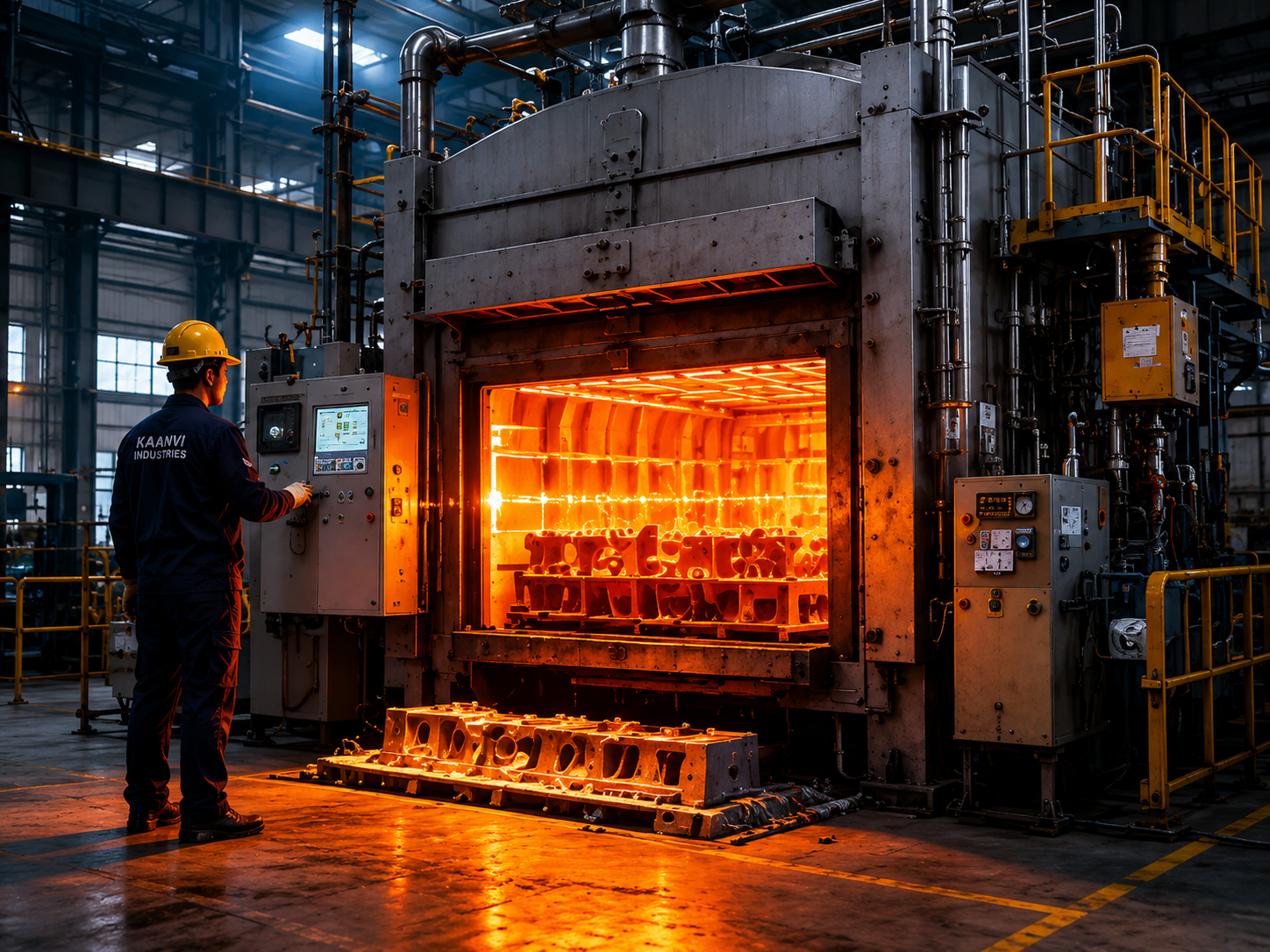 Heat Treatment – industrial furnace with glowing castings inside