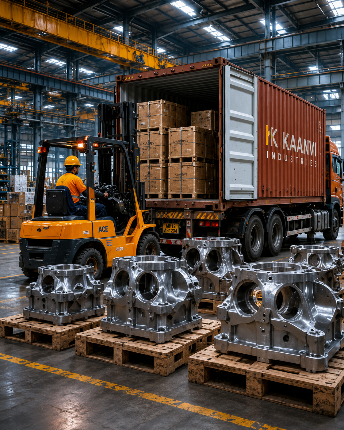 Finished Product Dispatch – Kaanvi Industries truck loading with forklift